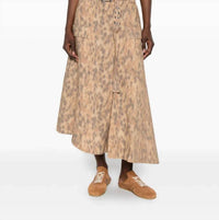 Ganni - Printed Stretch Cotton Asymmetric Belt Skirt