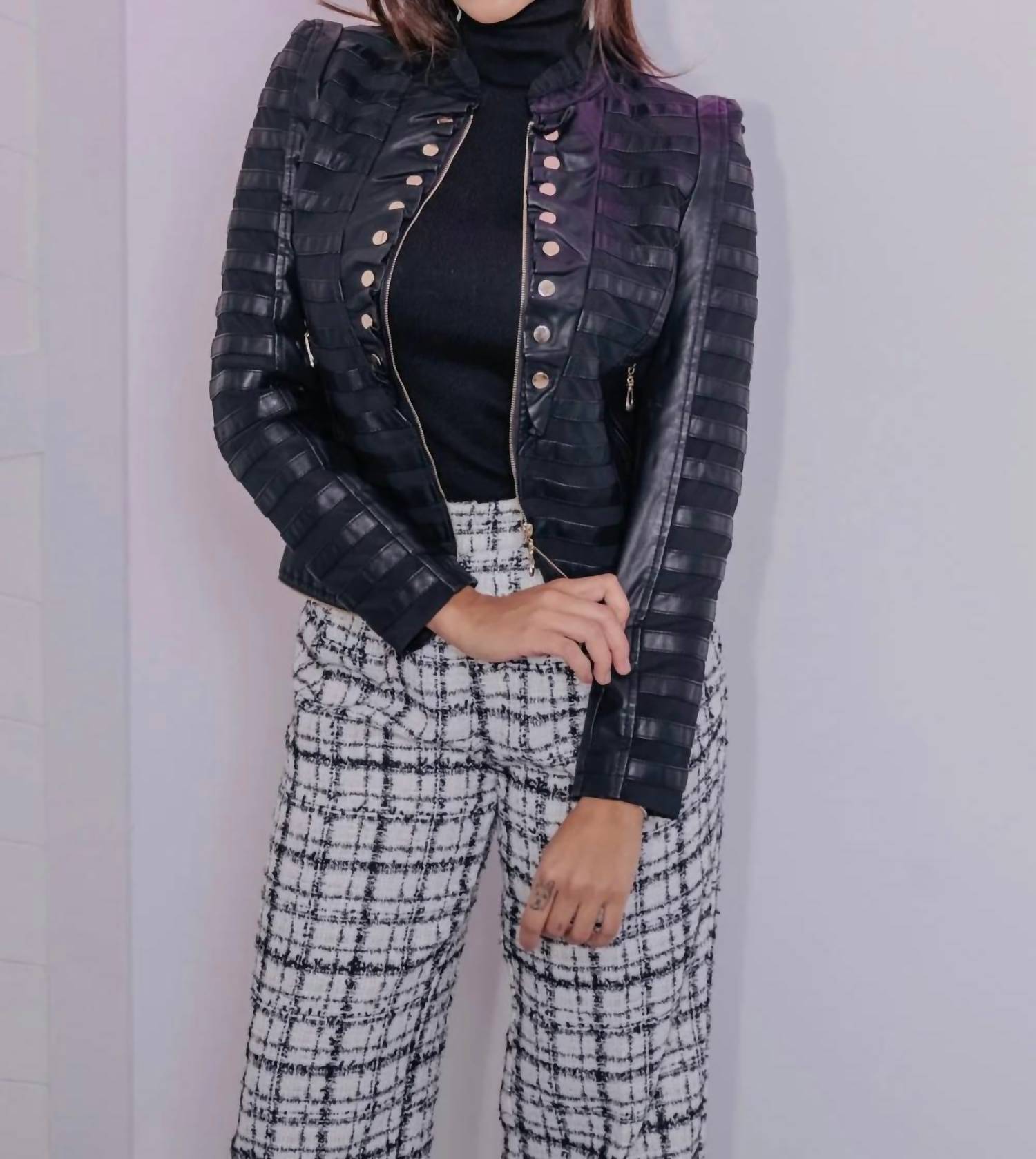 Belle D'Amour - Faux Leather Military Jacket