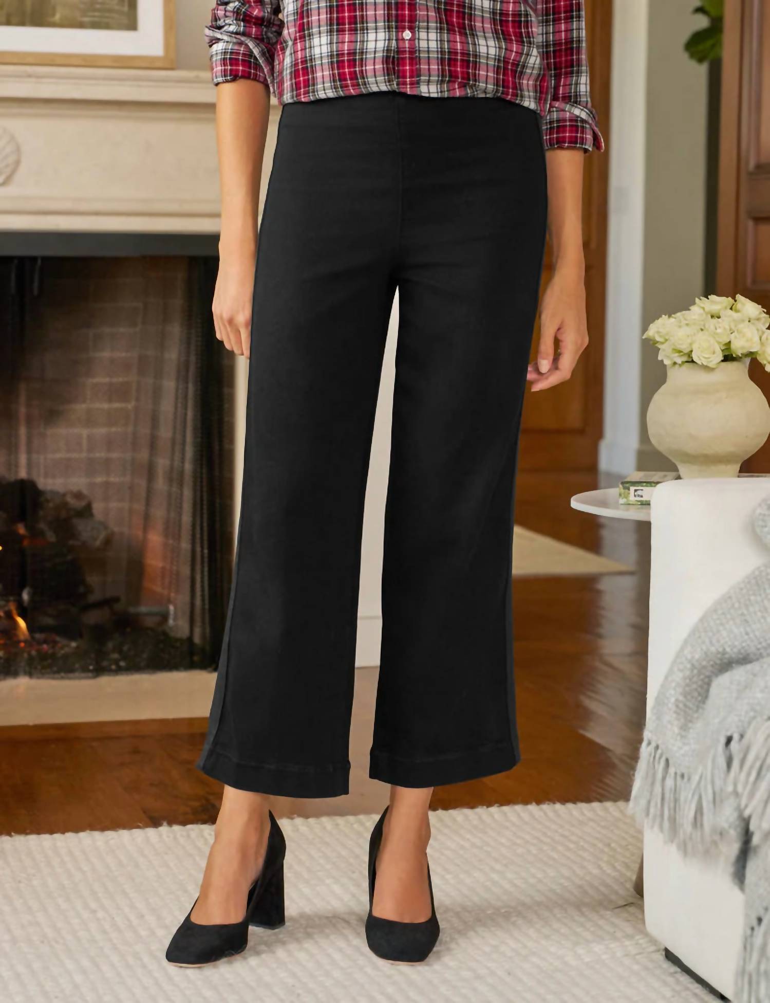 Frank & Eileen Westport Illusion Wide-leg Pull-on Jean in black tuxedo - women's pants