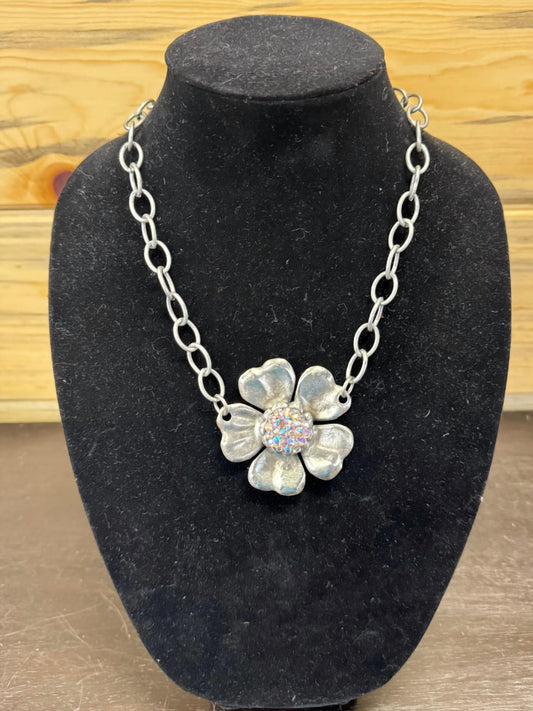 Art By Amy Labbe - Women's Stone Flower Sparkle Necklace