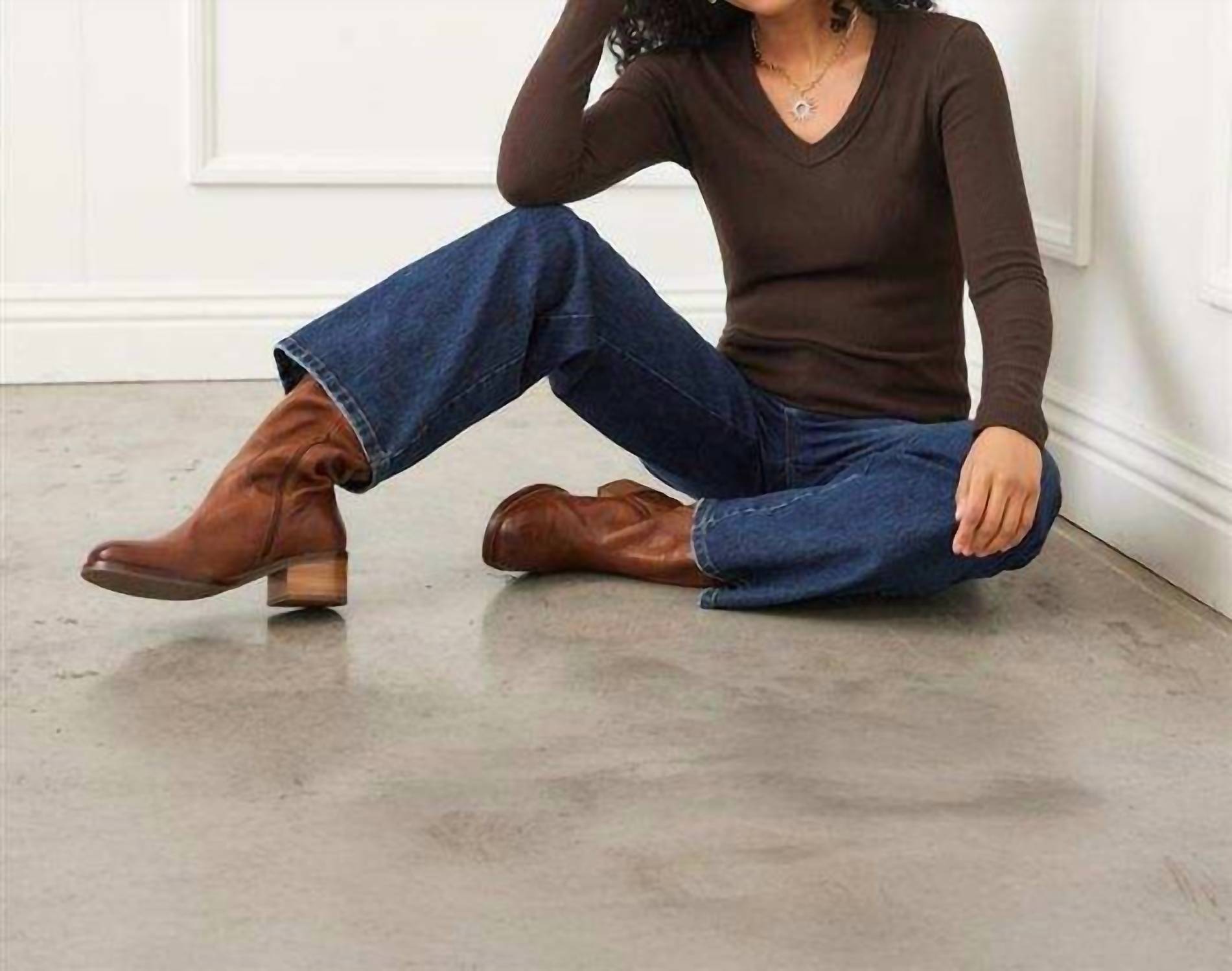 Karen Kane Long Sleeve Ribbed V-Neck Top in brown - women's long sleeve top - view 5