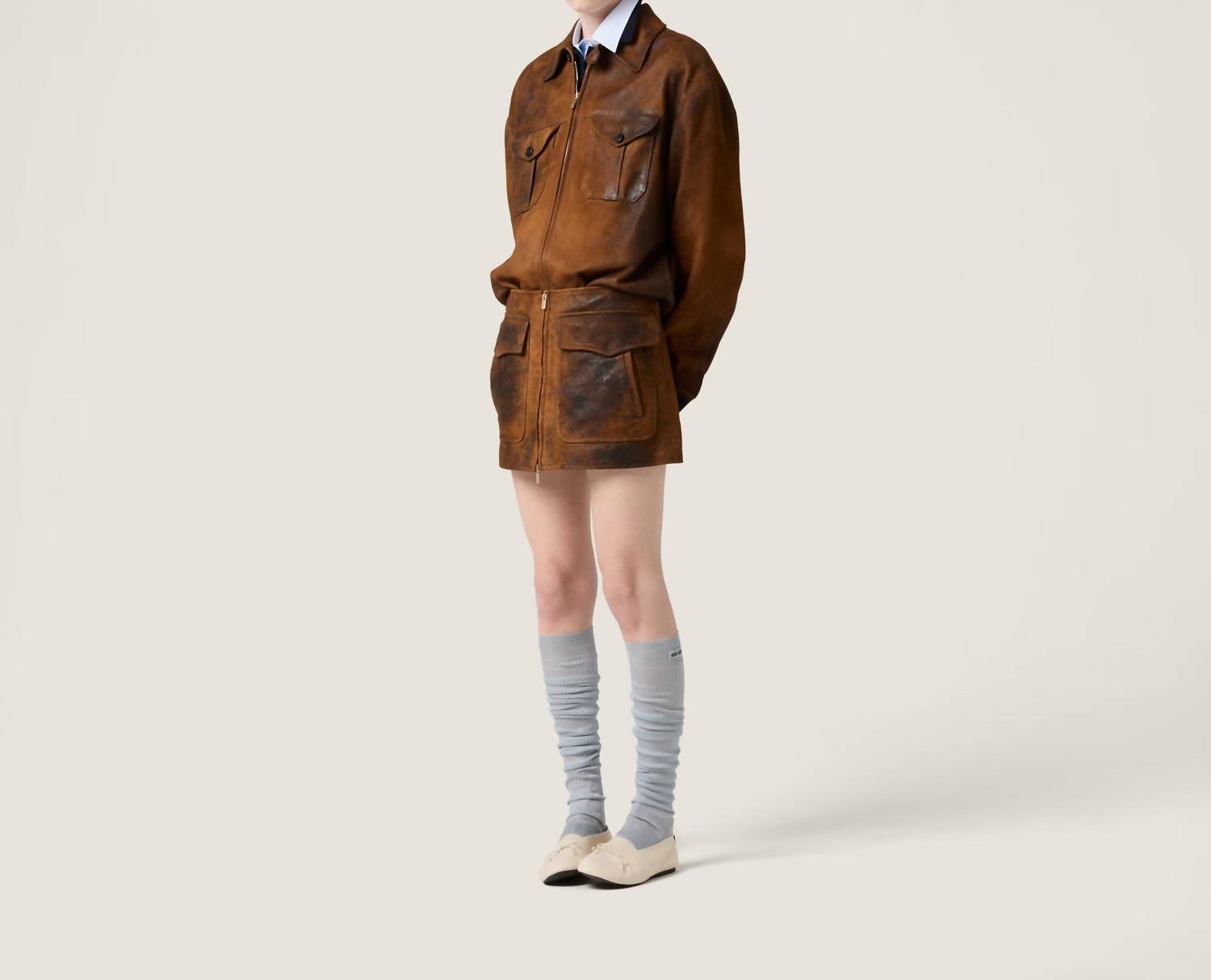 Miu Miu - Waxed Suede Leather Mini Skirt