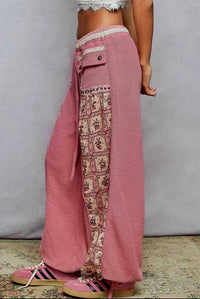 Pol - Printed Contrast Stud Button Joggers