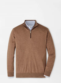 PETER MILLAR Autumn Crest Suede Trim Quarter Zip Sweater in british tan - men's sweater - view 4