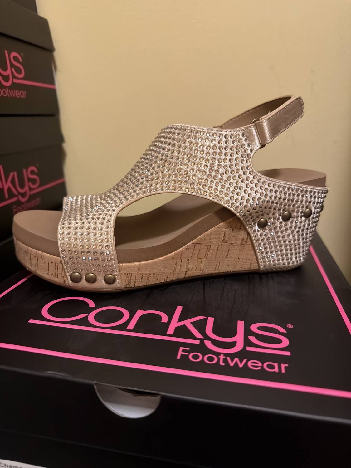 Corkys Footwear - Women's Carley Champagne Crystals Wedge