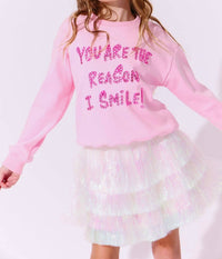 Lola + The Boys You Are The Reason I Smile Sweatshirt in pink 1 - kids' shirt