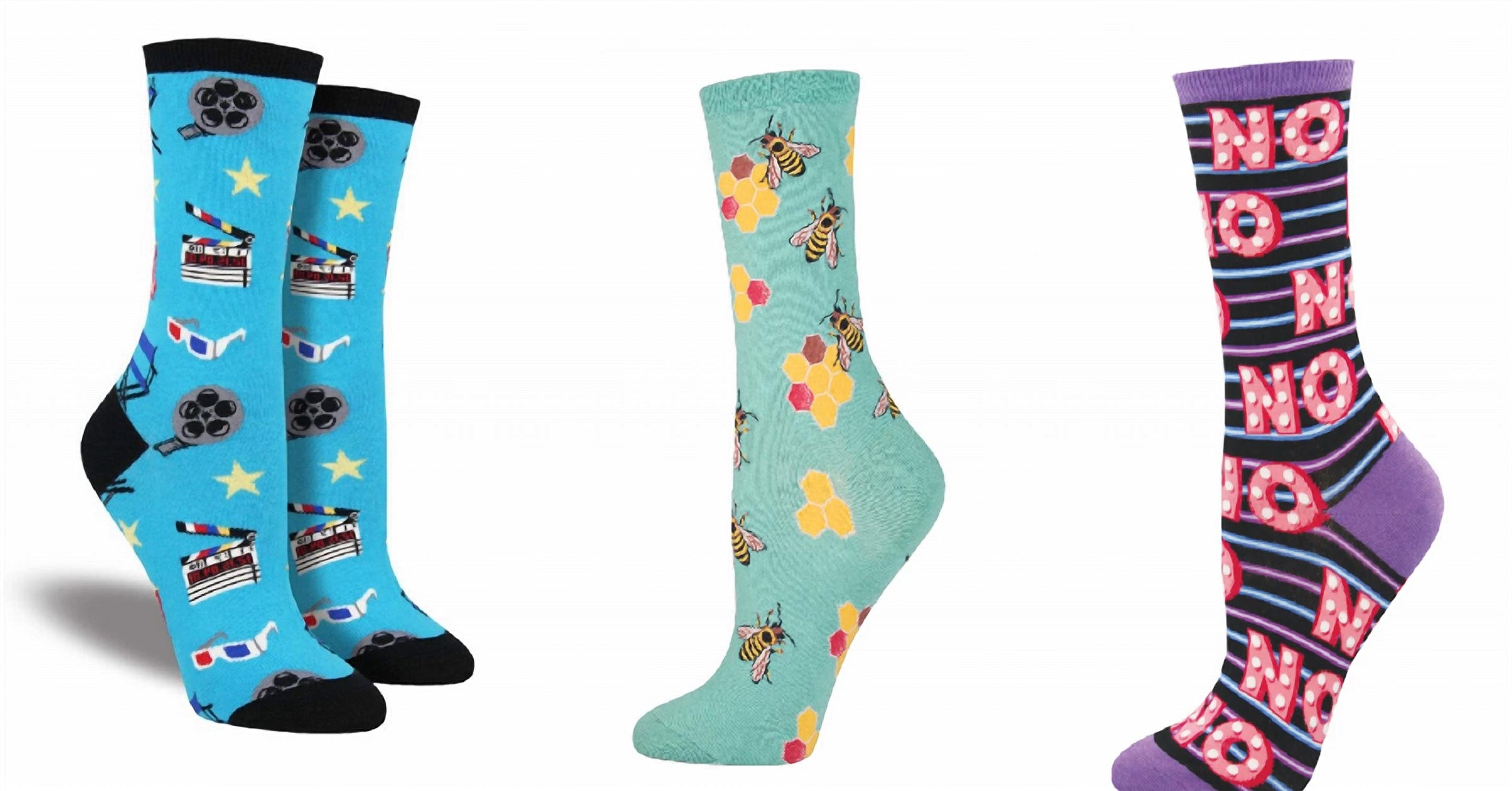SOCKSMITH Women's Movie Night & Busy Bees & No Socks - Set Of 3 Pair in multi - women's accessory