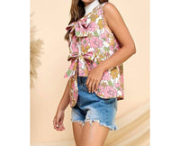 Veveret - Quilted Blossom Ribbon Tie Vest