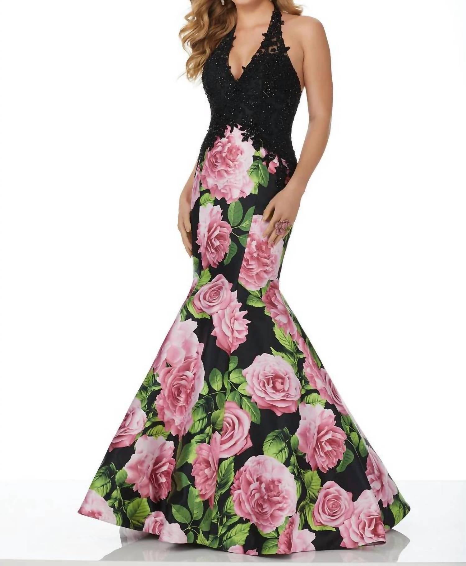 Paparazzi By Mori Lee - Floral Print Beaded Lace Mermaid Prom Dress