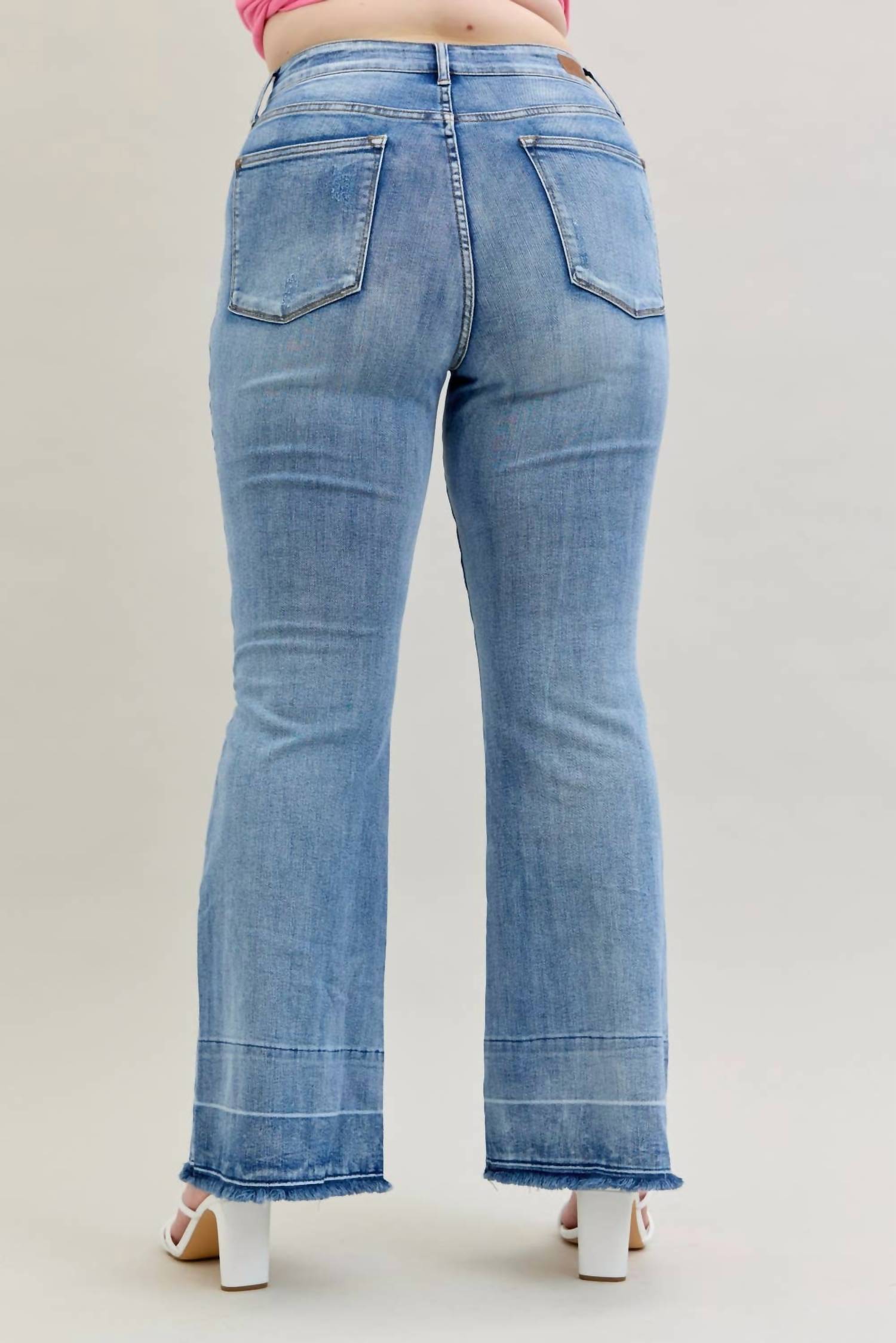 Judy Blue High Waist Tummy Control Release Hem Flare Stretchy Jeans - Plus in denim - women's pants - alternate view