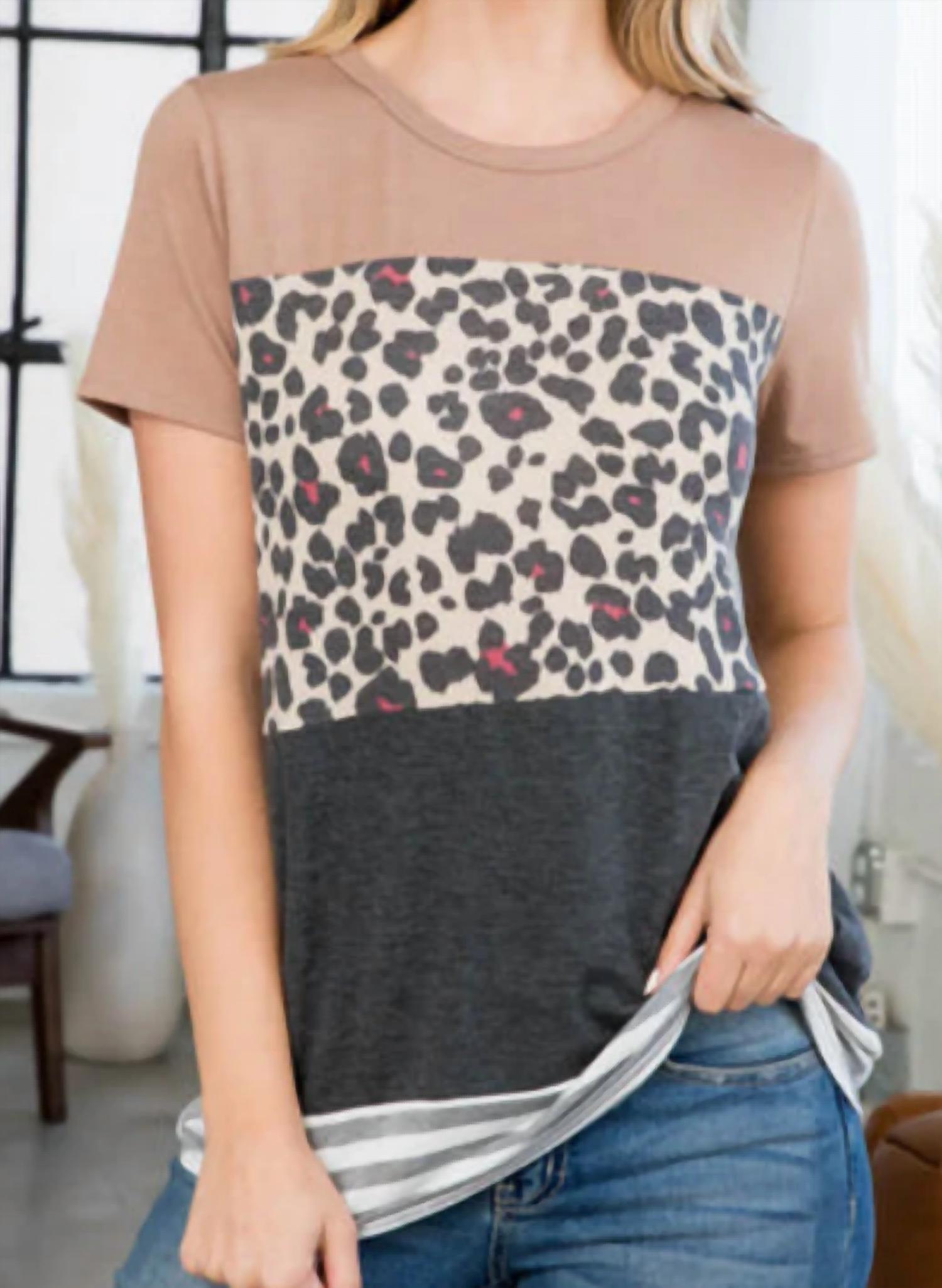 Perfect Peach - Leopard Stripe Short Sleeved