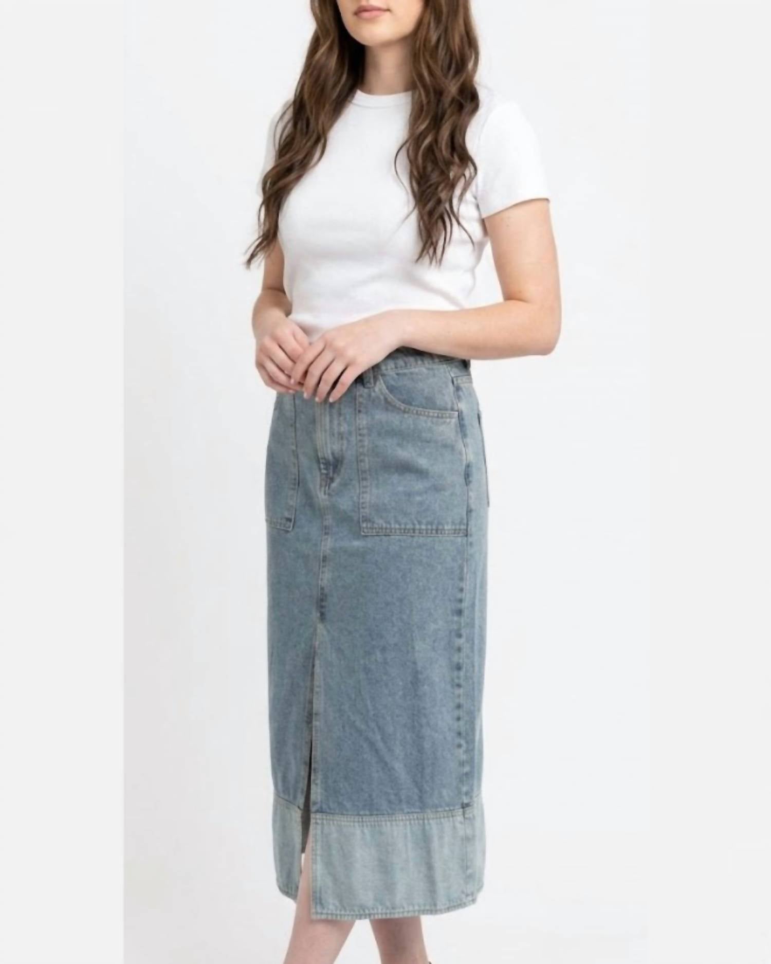 Mustard Seed - Front Slit Midi Denim Skirt
