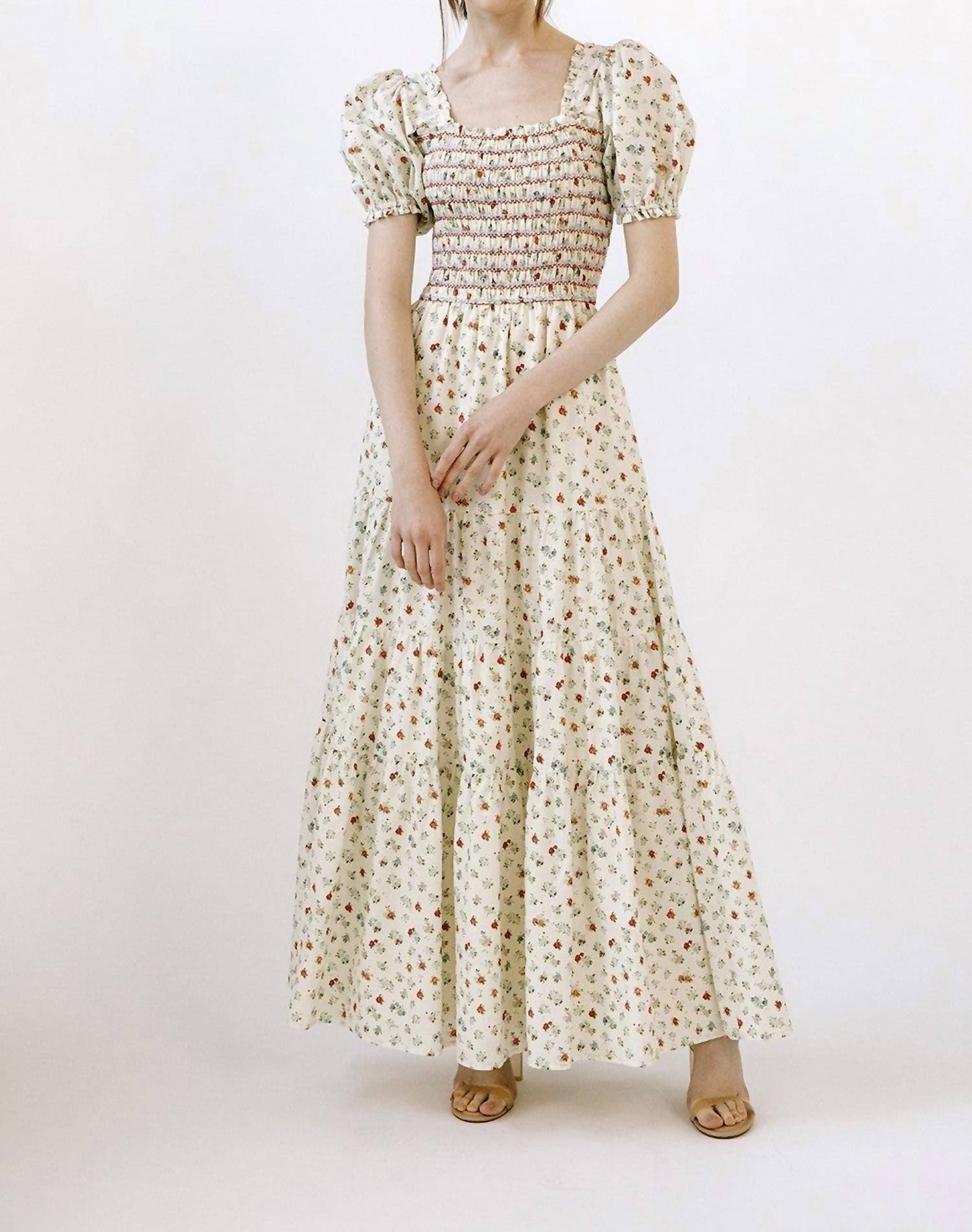 Storia - Mable Cotton Floral Smocked Tiered Boho Prarie Maxi Dress