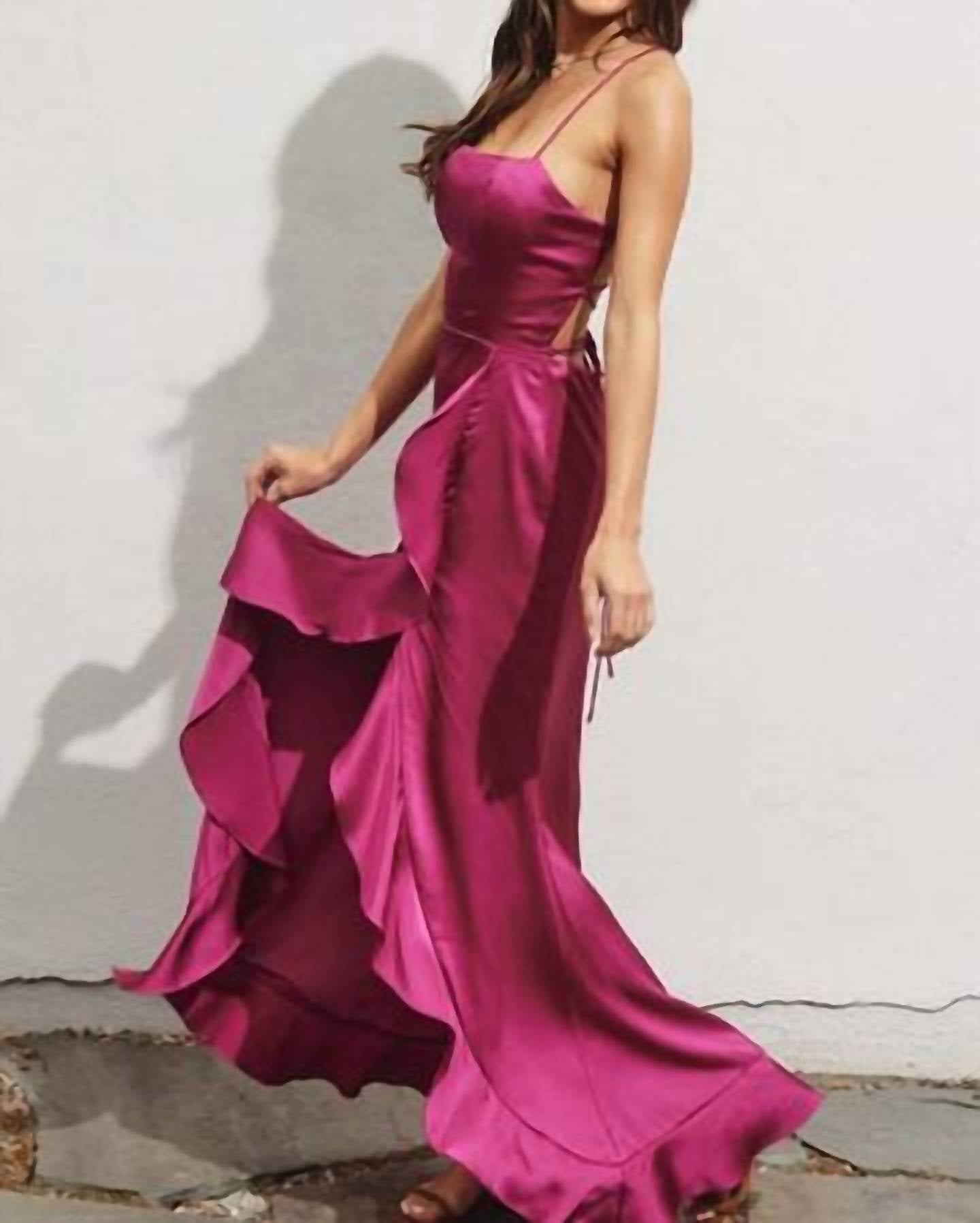 Dress Forum - Sexy Satin Ruched High Split Maxi Dress