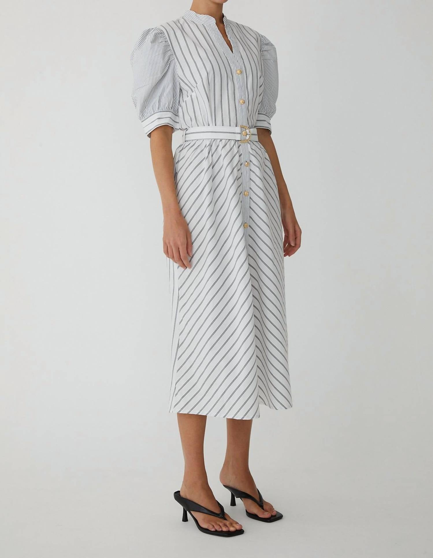 js71 Izel Dress in white black stripe - women's dress - detail view