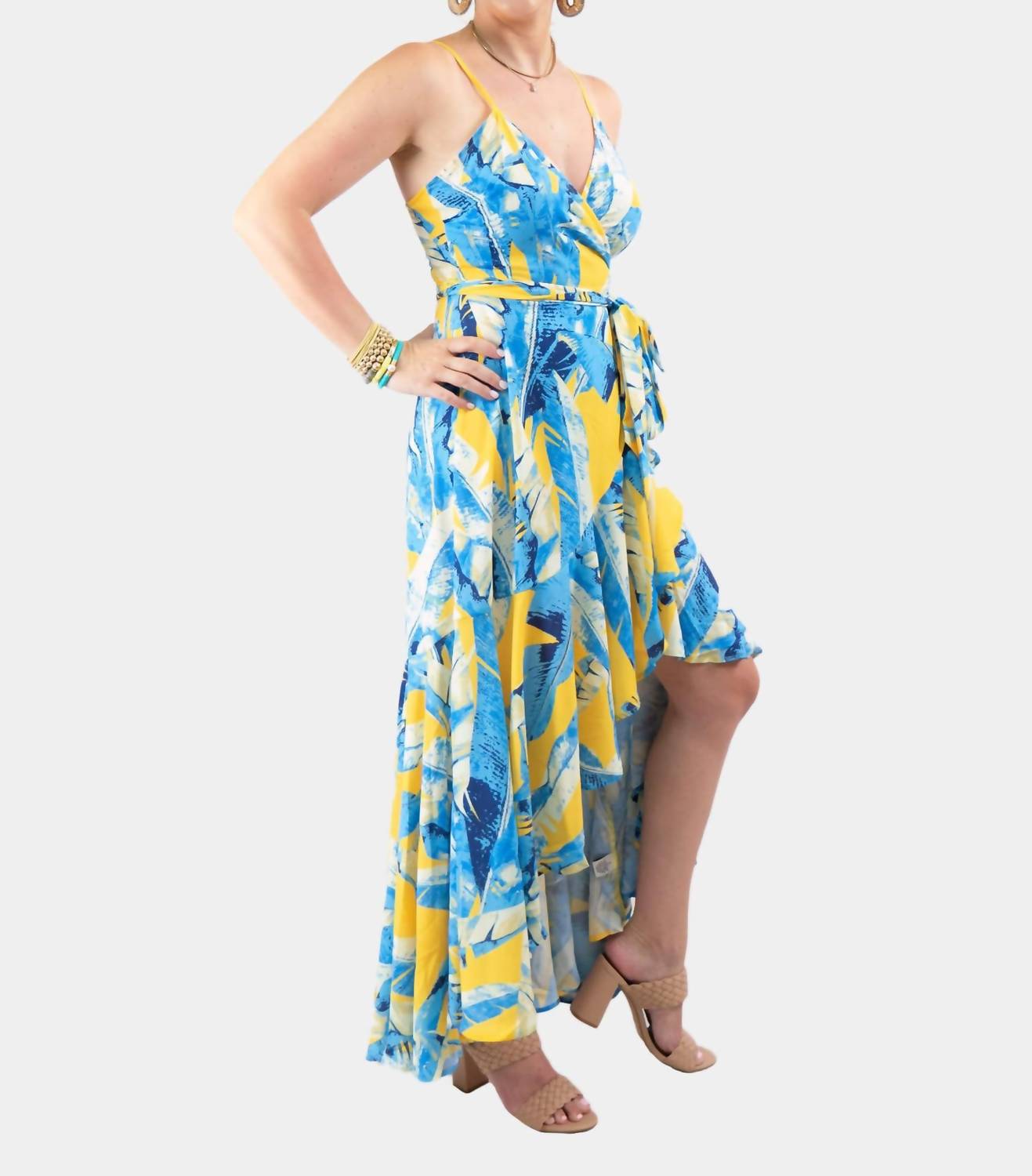 FLYING TOMATO Beachy Maxi Dress in blue yellow - women's dress - detail view