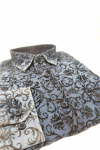 Eight X - Men's Denim Button Down Shirt With Floral Flocking