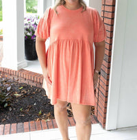 New In Puff Sleeve Dress - Plus in puff sleeve dress plus size in tangerine - women's dress