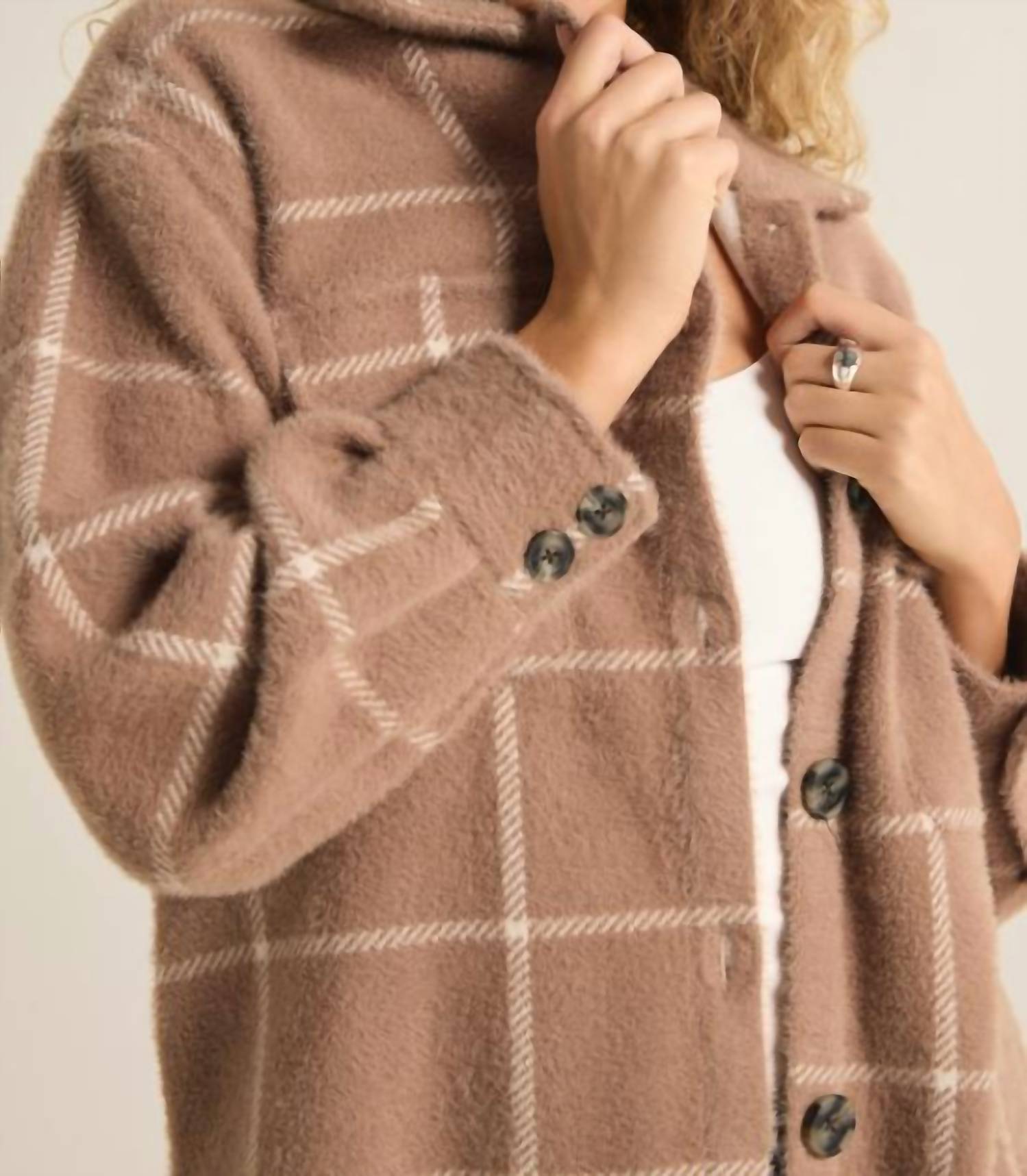 Z Supply Women's Plaid Tucker Jacket in heather taupe - women's jacket - view 4