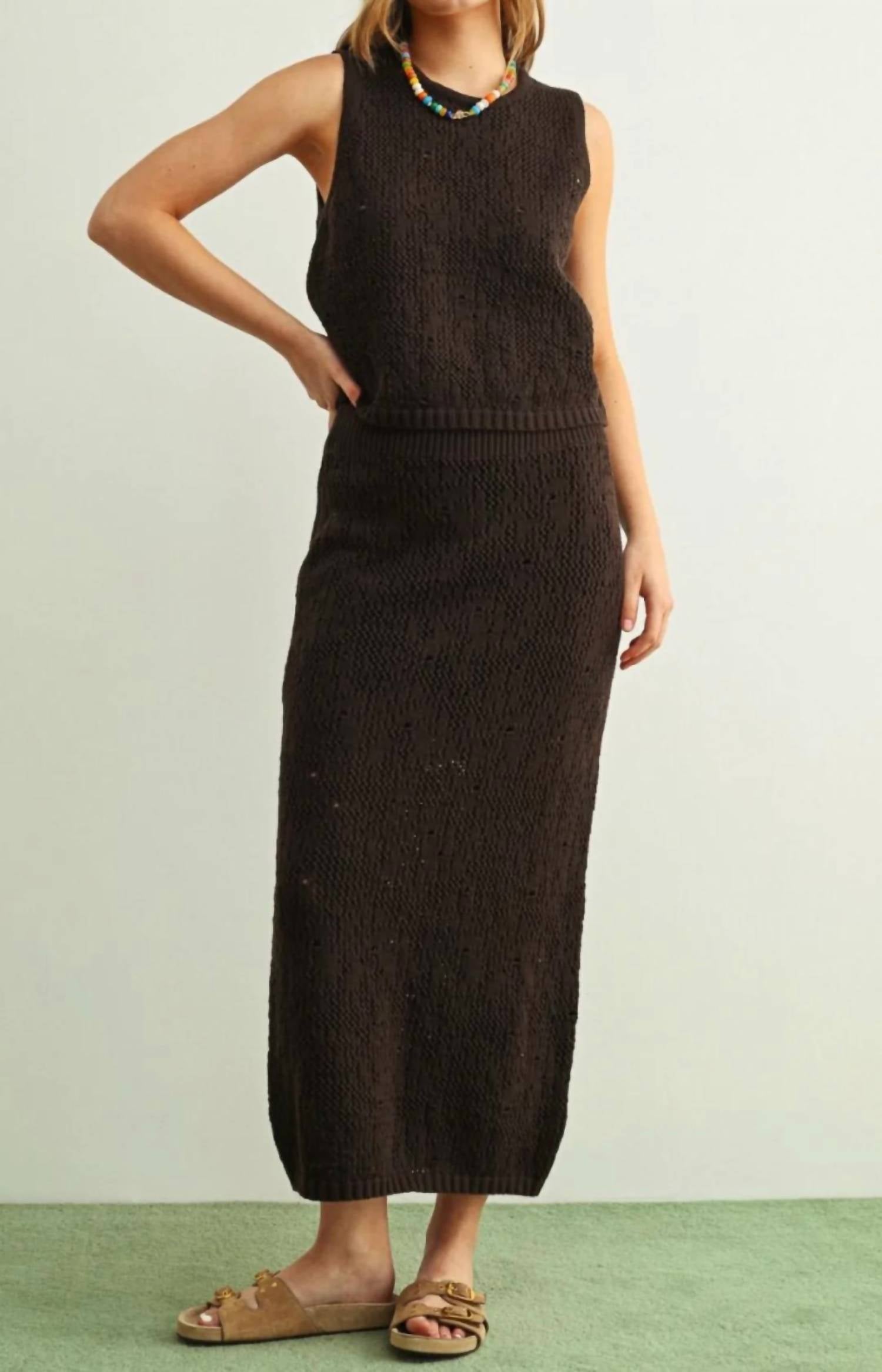Miou Muse - Crochet Knit Top And Skirt Set