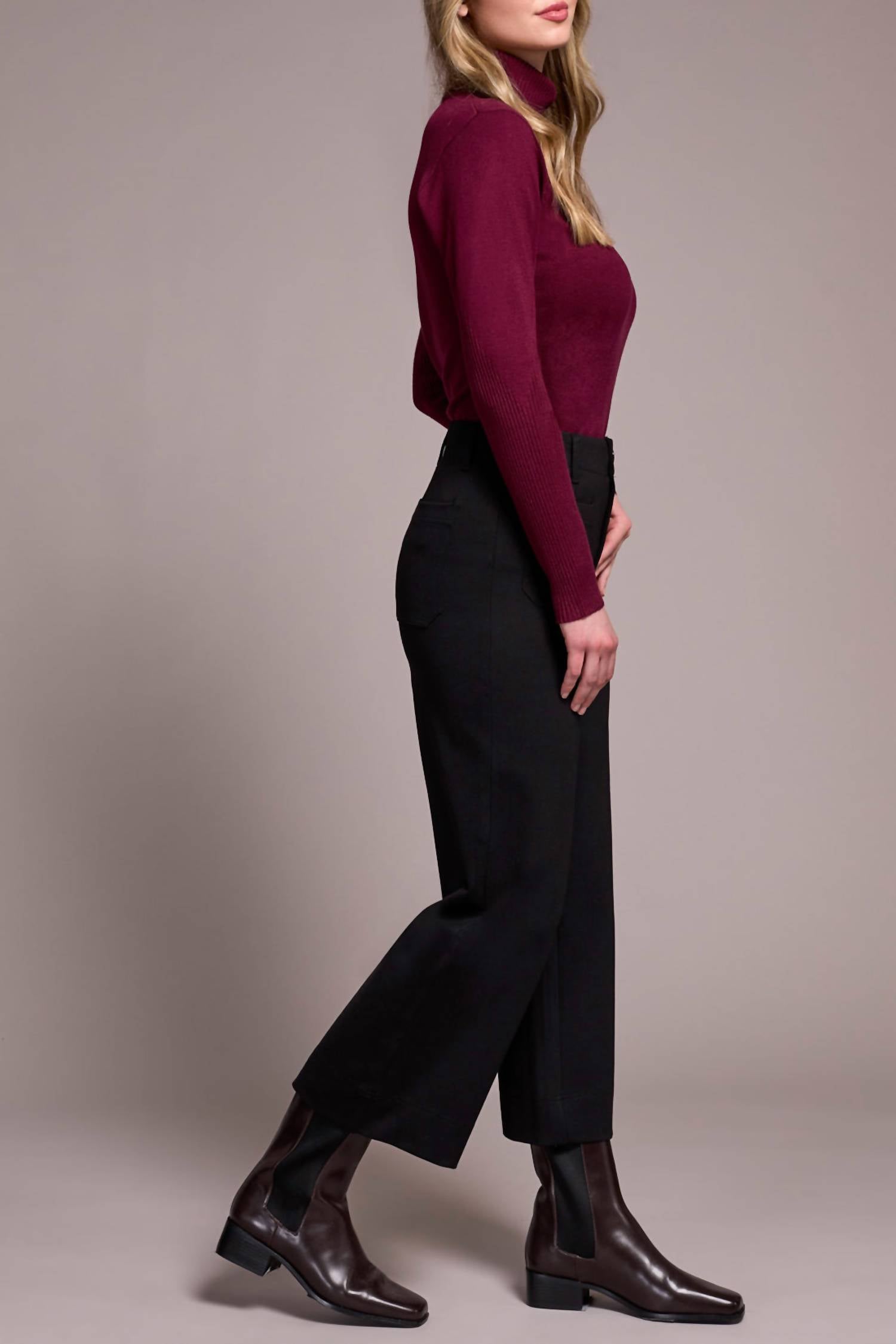 TRIBAL Ponte High Rise Wide Leg Capri Pants in black - women's pants - view 4