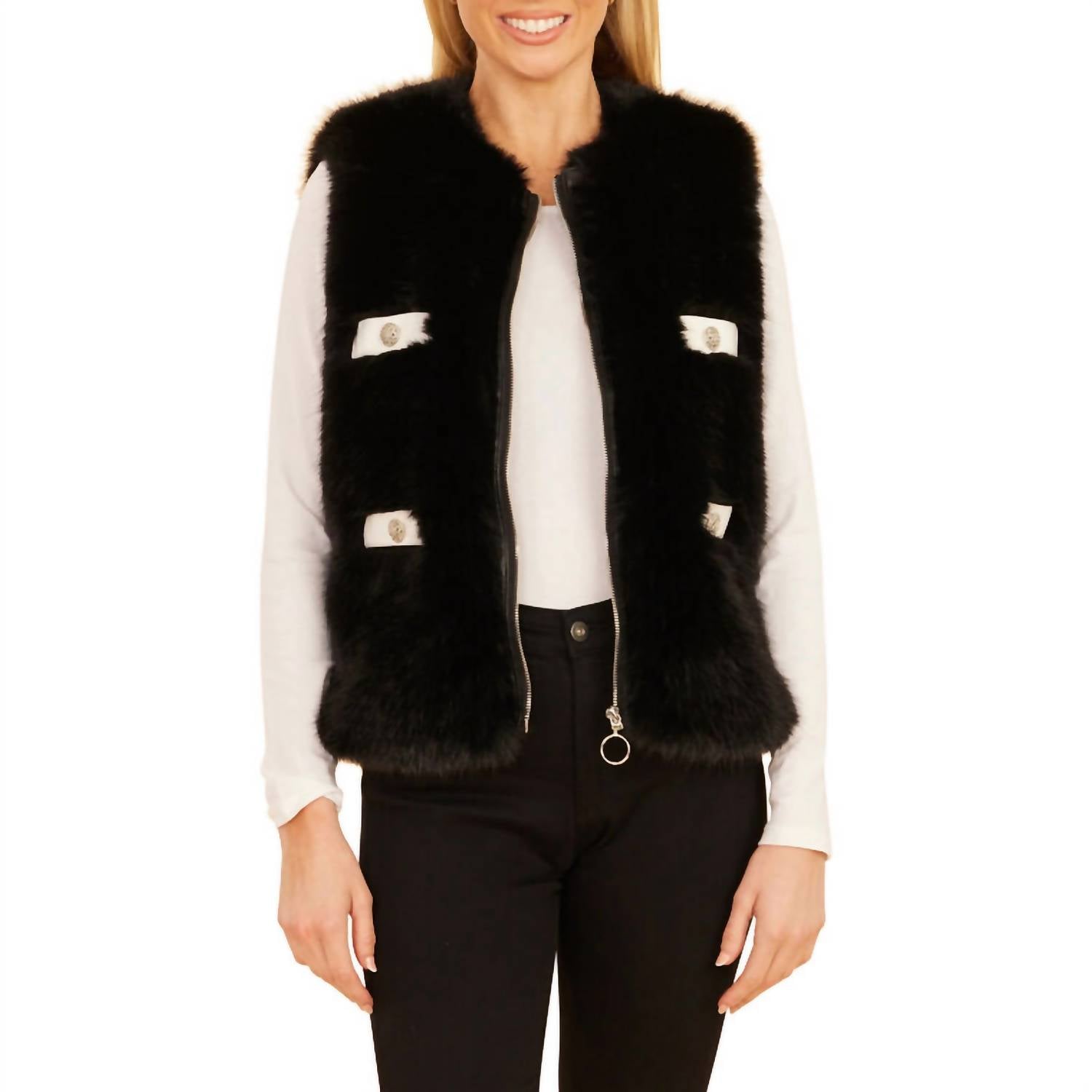 Dolce Cabo - Fake Fur Vegan Leather Trimmed Vest
