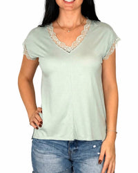 Hem & Thread - Lace Trim V-Neck Tee