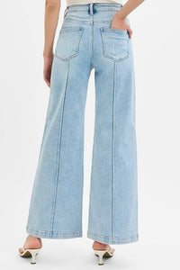 Risen - High Waist Pintuck Wide Leg Jeans