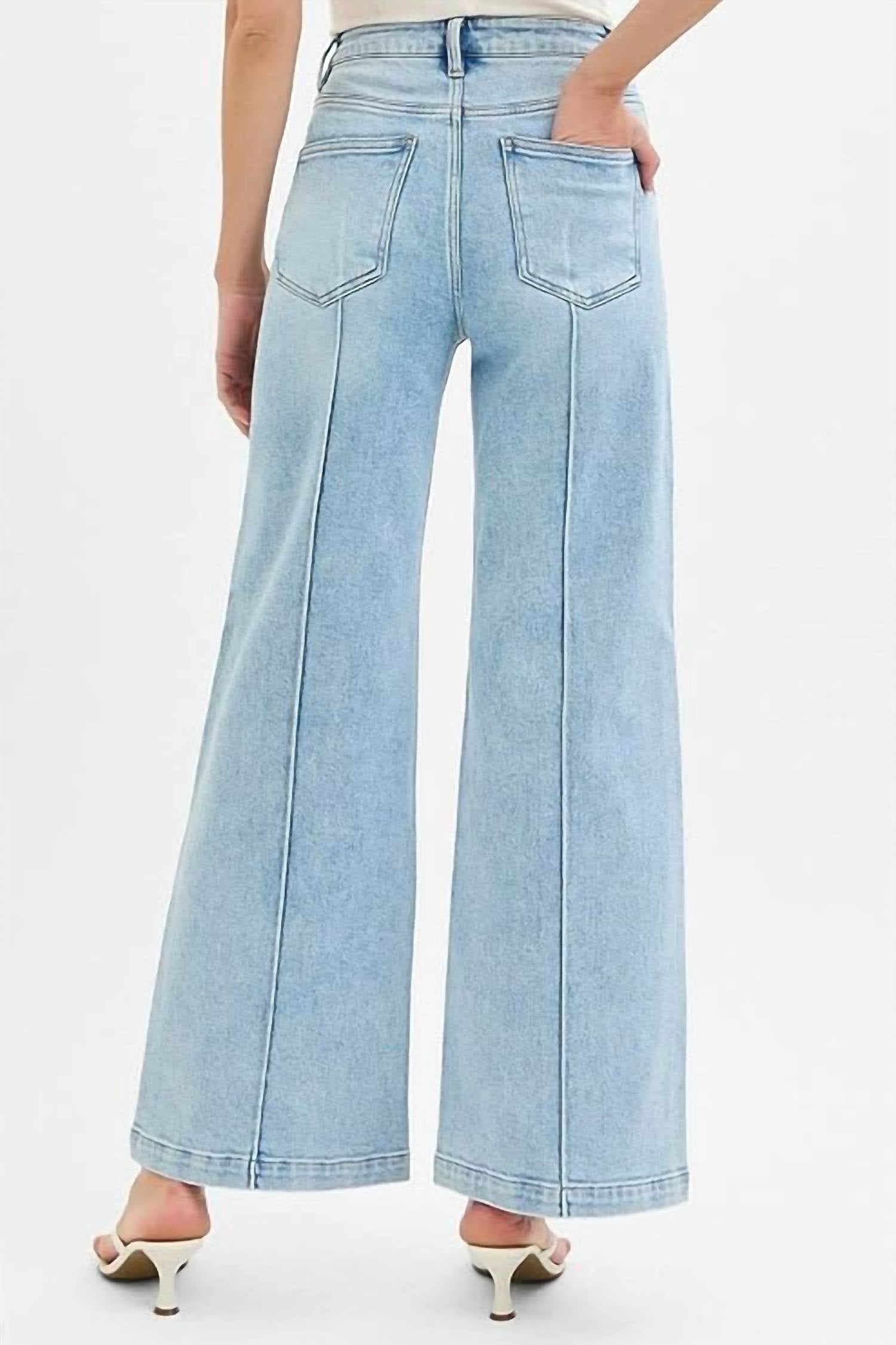 Risen - High Waist Pintuck Wide Leg Jeans