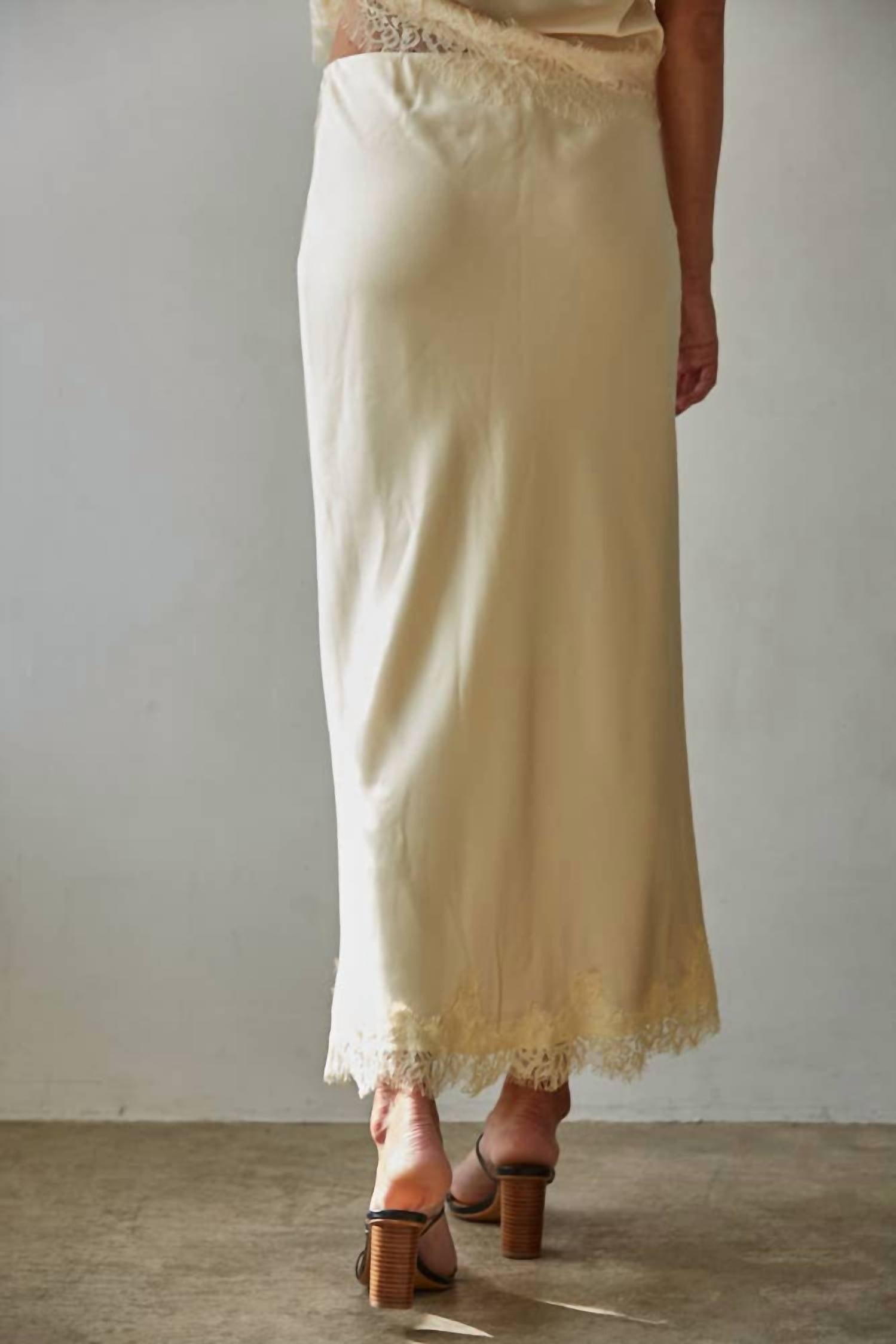By Together Yarrow Satin Midi Skirt in butter - women's skirt - detail view