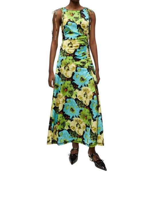 Ganni - Printed Floral Lycra Jersey Gathered Dress