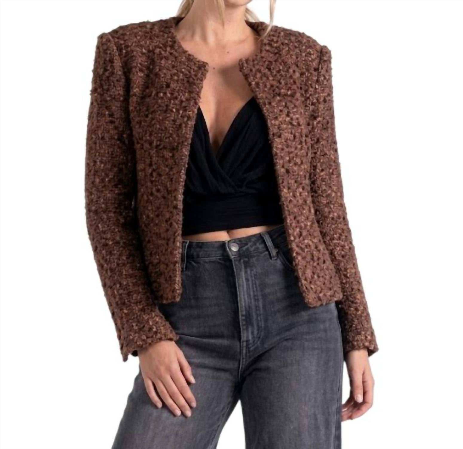 ELAN Structured Long Sleeve Jacket in brown melange - women's jacket