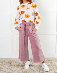 Zenana - Wide Leg Mineral Wash Cropped Palazzo Pants