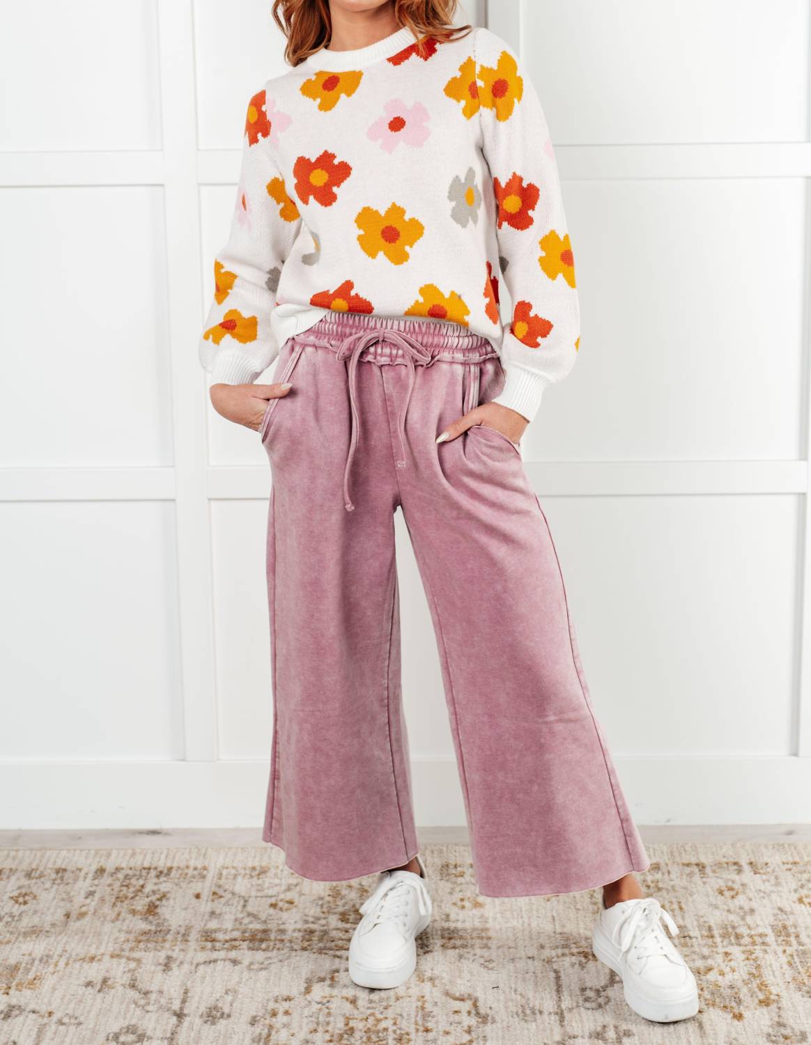 Zenana - Wide Leg Mineral Wash Cropped Palazzo Pants