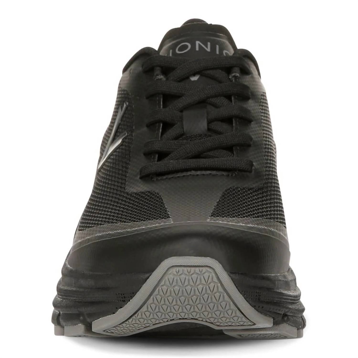 VIONIC Women's Walk Max Stretch Lace Up Sneaker in black mesh - women's sneaker - detail view