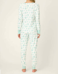 PJ Salvage Snowflake Wishes Pointelle Pants Set in white green pink - women's sleepwear - detail view
