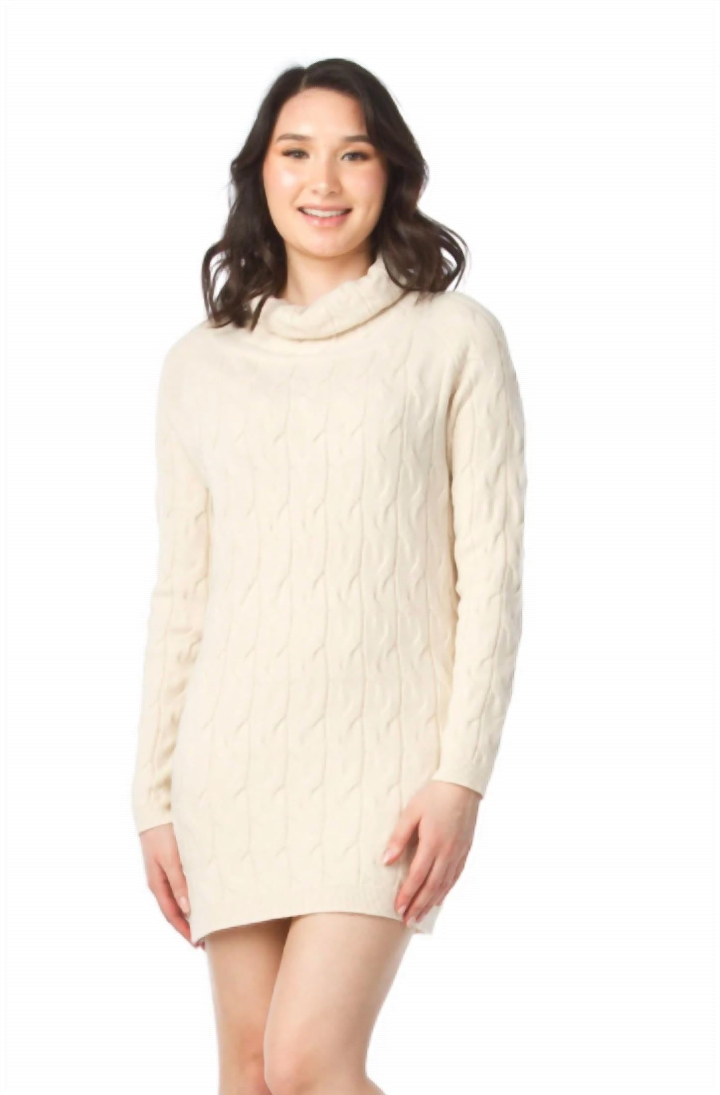 Papillon - Cable Knit Cowl Neck Sweater Dress