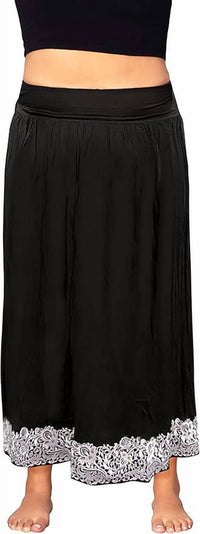 On The Plus Side - Embroidered Maxi Skirt - Plus
