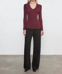 Enza Costa Rib Bold Long Sleeve U Top in carmine - women's long sleeve top - detail view
