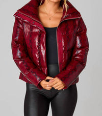 BUDDYLOVE Addison Snake Puffer Jacket in red black - women's jacket