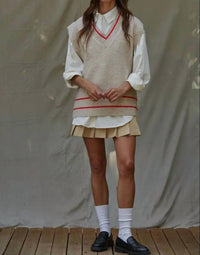 By Together - Knit Sweater Vest Top With Pinter Striped Detail
