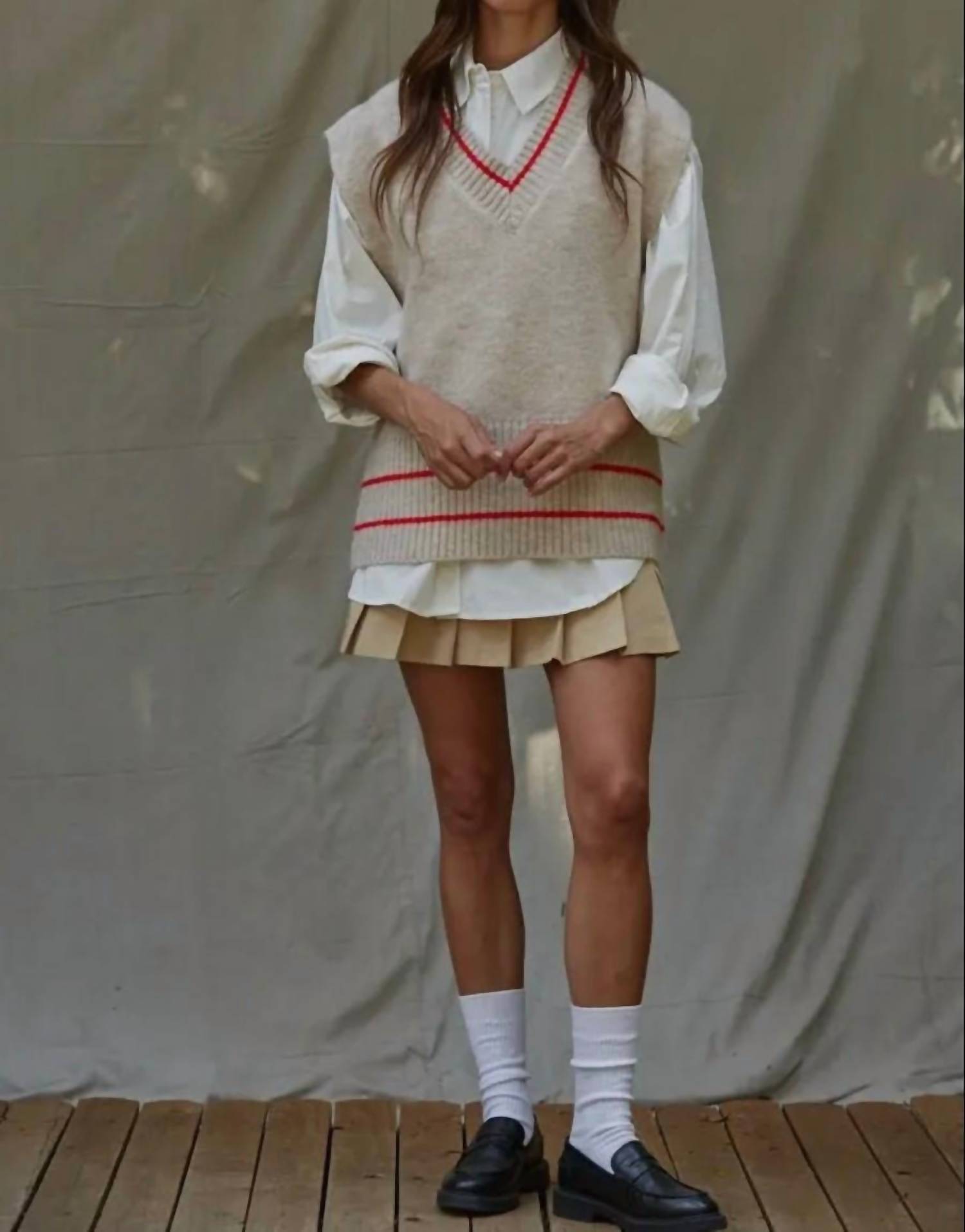 By Together - Knit Sweater Vest Top With Pinter Striped Detail