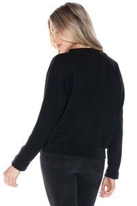 ariella Crewneck With Pleather Sleeves Top in black - women's long sleeve top - view 5