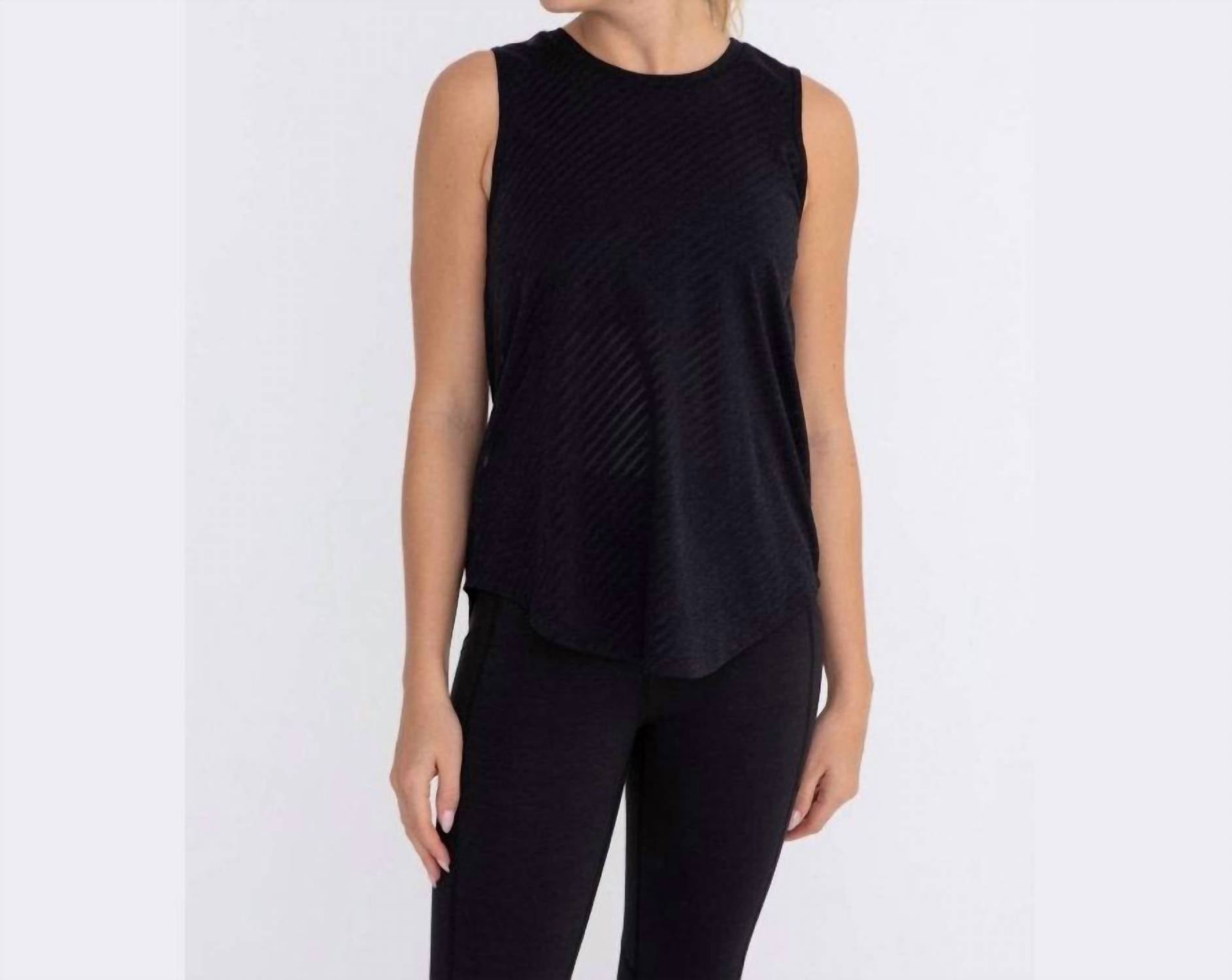 Mono B - Women's Striped Mesh Active Tank Top