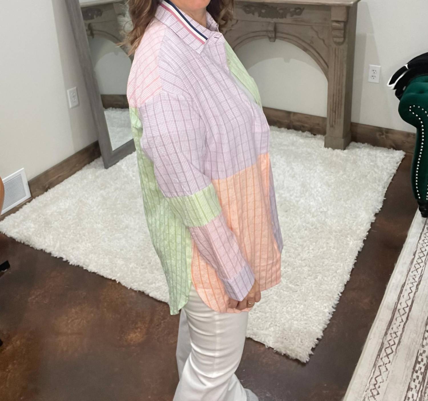 Davi & Dani - Multi Color Plaid Color Block Button Front Shirt