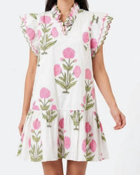 Aapparella - Floral Ruffle Collar Babydoll Dress With Pockets