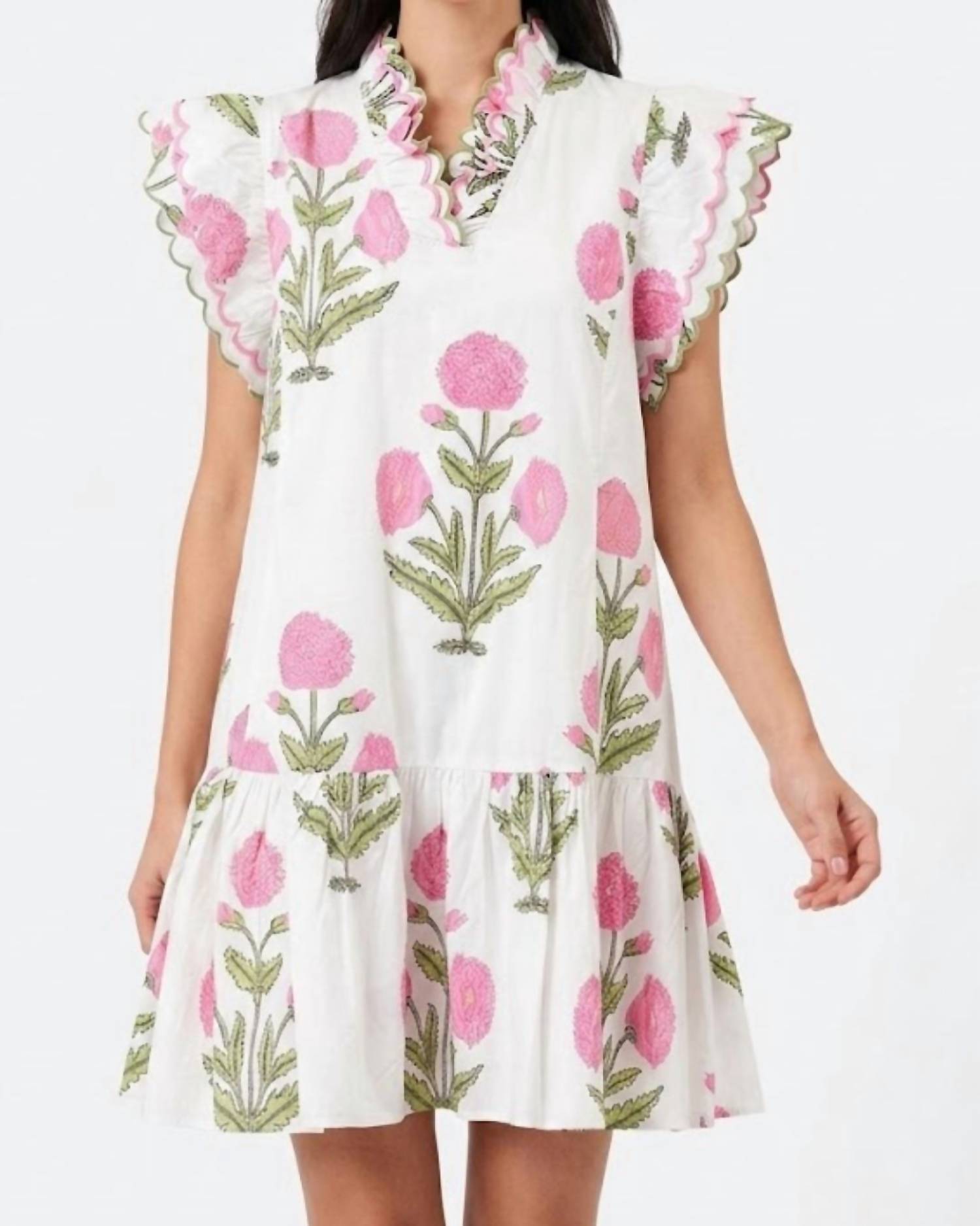 Aapparella - Floral Ruffle Collar Babydoll Dress With Pockets