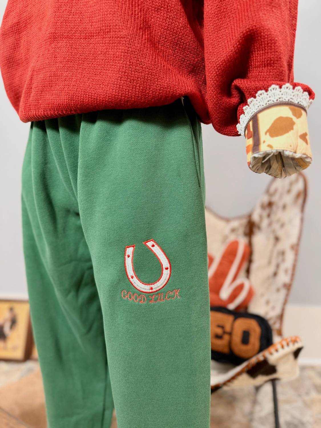 Bailey Rose See You Cowboy Sweatpants in pine green - women's pants - view 5