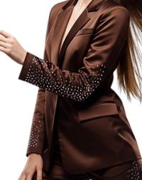 Rossario George - Honey Chocolate & Rhinestone Blazer And Pant Suit