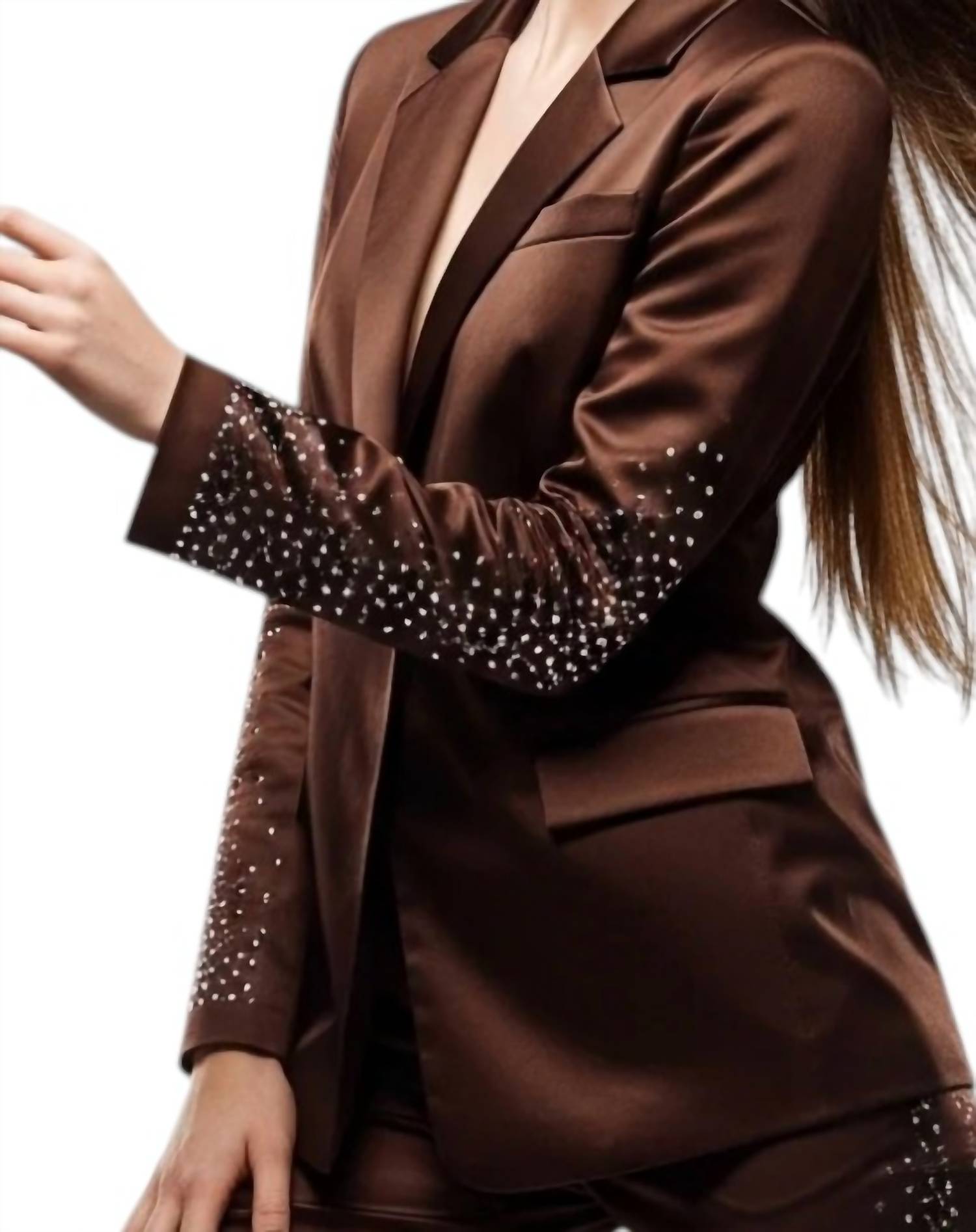 Rossario George - Honey Chocolate & Rhinestone Blazer And Pant Suit